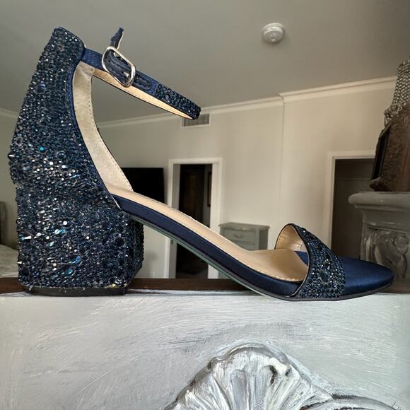 Betsy Johnson Mari Heels Sz 8 Blue Sparkly Strappy Open Toe Evening Shoes - Picture 5 of 10